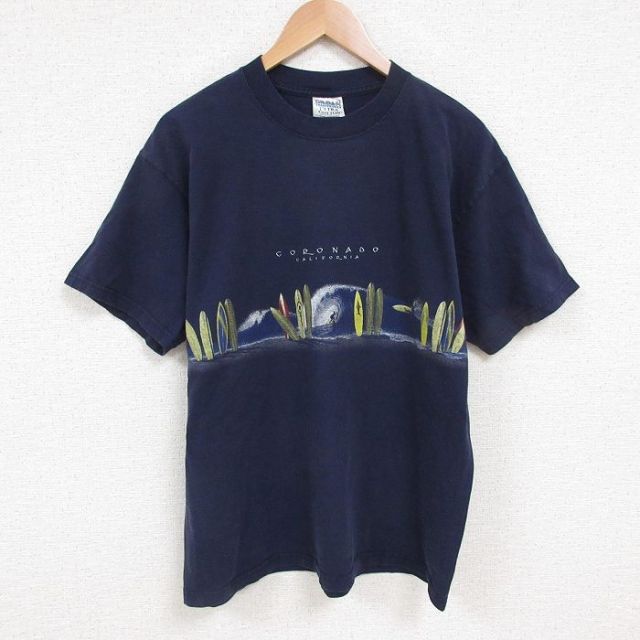 L★古着 半袖 ビンテージ Tシャツ メンズ 00年代 00s サーフィン カリフォルニア コットン クルーネック 紺 ネイビー 25jun12 中古