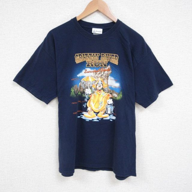 L★古着 半袖 ビンテージ Tシャツ メンズ 00年代 00s ディズニー DISNEY グーフィー コットン クルーネック 紺 ネイビー 25jun13 中古