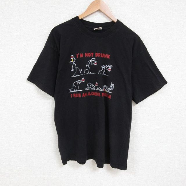 L★古着 半袖 ビンテージ Tシャツ メンズ 00年代 00s ドリンク コットン クルーネック 黒 ブラック 25jun13 中古