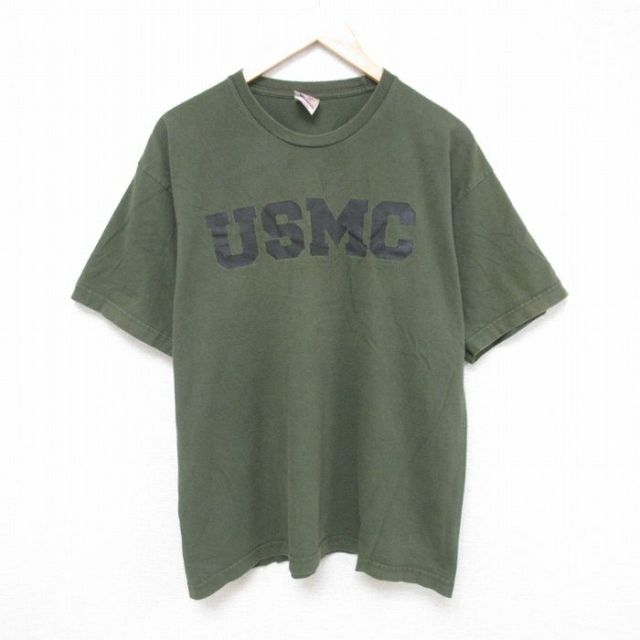 L★古着 半袖 ビンテージ Tシャツ メンズ 00年代 00s ミリタリー USMC コットン クルーネック 緑 グリーン 25jun14 中古