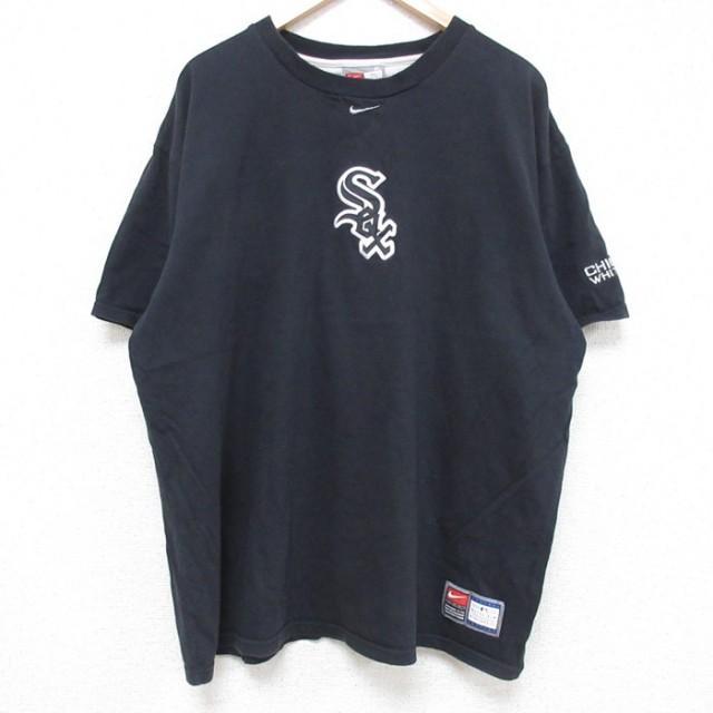 XL★古着 ナイキ NIKE 半袖 ビンテージ Tシャツ メンズ 00年代 00s MLB シカゴホワイトソックス 大きいサイズ コットン クルーネック黒 ブラック メジャーリーグ ベースボール 野球 25jun17 中古