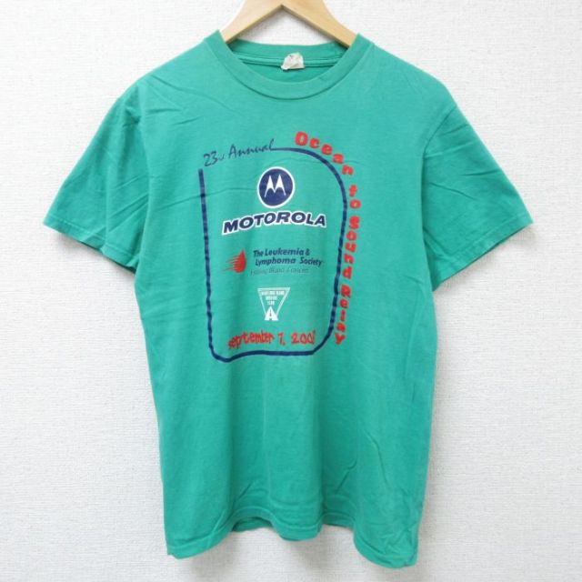 M★古着 アディダス adidas 半袖 ビンテージ Tシャツ メンズ 00年代 00s MOTOROLA コットン クルーネック 緑 グリーン 25jun17 中古