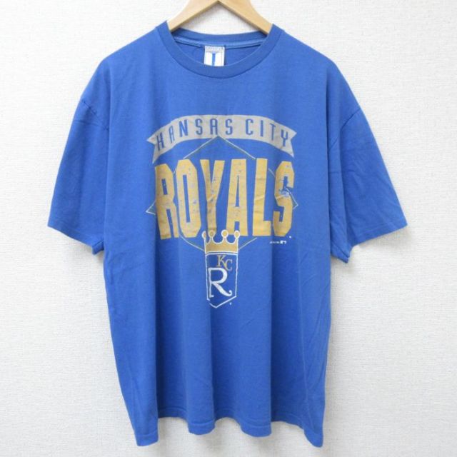XL★古着 半袖 ビンテージ Tシャツ メンズ 90年代 90s MLB カンザスシティロイヤルズ 大きいサイズ コットン クルーネック 青 ブルー メジャーリーグ ベースボール 野球 【spe】 25jun17 中古
