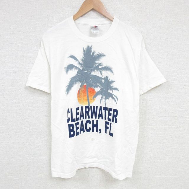 XL★古着 フルーツオブザルーム 半袖 ビンテージ Tシャツ メンズ 00年代 00s ヤシの木 大きいサイズ コットン クルーネック 白 ホワイト 25jun20 中古