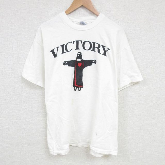 XL★古着 へインズ 半袖 ビンテージ Tシャツ メンズ 90年代 90s VICTORY 大きいサイズ コットン クルーネック USA製 白 ホワイト 25jun20 中古