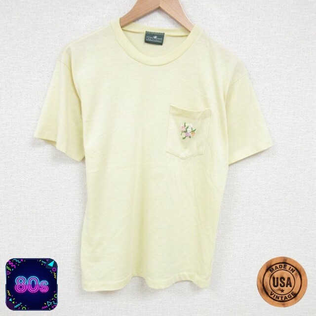 【50%OFF】80s 半袖Tシャツ 胸ポケット付き イエロー L | 古着