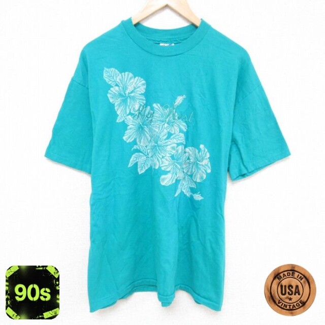 【50%OFF】ヘインズ 90s 半袖Tシャツ 花柄 ライトブルー XL | 古着