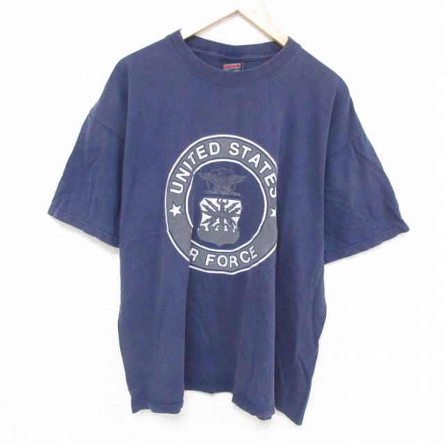 XL★古着 半袖 ビンテージ Tシャツ メンズ 90年代 90s ミリタリー USAF大きいサイズ コットン クルーネック USA製 紺 ネイビー 【spe】 25jun21 中古
