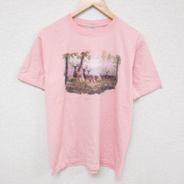 M★古着 半袖 ビンテージ Tシャツ メンズ 00年代 00s シカ コットン クルーネック ピンク 25jun21 中古