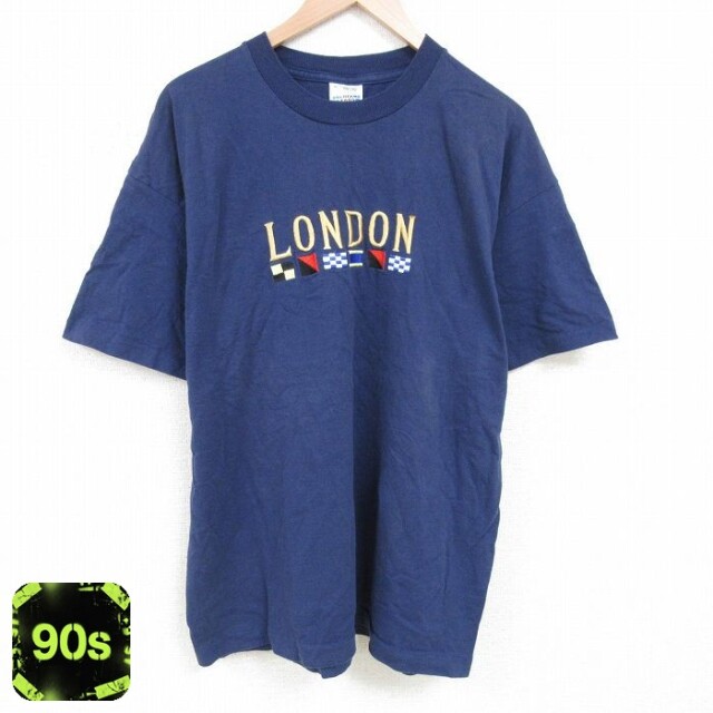 【50%OFF】スクリーンスターズ 90s 半袖Tシャツ ロンドン刺繍 ネイビー XL | 古着