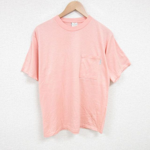 L★古着 半袖 ビンテージ Tシャツ メンズ 90年代 90s 無地 胸ポケット付き クルーネック USA製 薄ピンク 25jun21 中古