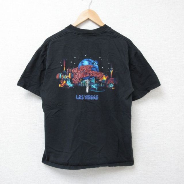 L★古着 半袖 ビンテージ Tシャツ メンズ 90年代 90s プラネットハリウッド コットン クルーネック USA製 黒 ブラック 25jun21 中古