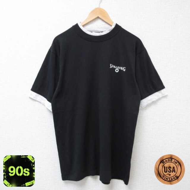 【50%OFF】スポルディング 90s 半袖Tシャツ ワンポイントロゴ ブラック L | 古着