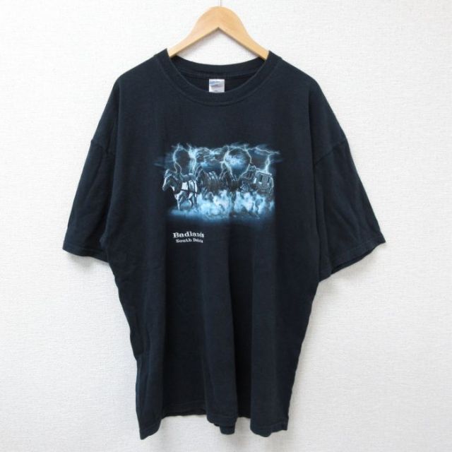 XL★古着 半袖 ビンテージ Tシャツ メンズ 00年代 00s 馬車 大きいサイズ コットン クルーネック 黒 ブラック 25jun21 中古