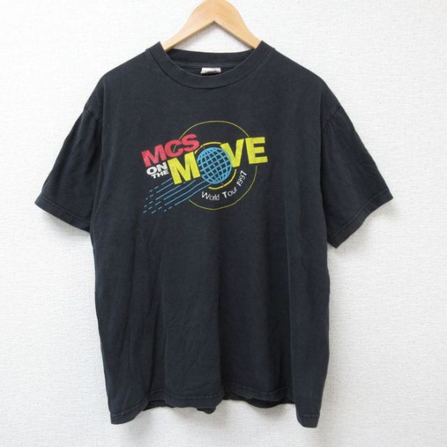 XL★古着 半袖 ビンテージ Tシャツ メンズ 90年代 90s MCS コットン クルーネック 黒 ブラック 25jun21 中古