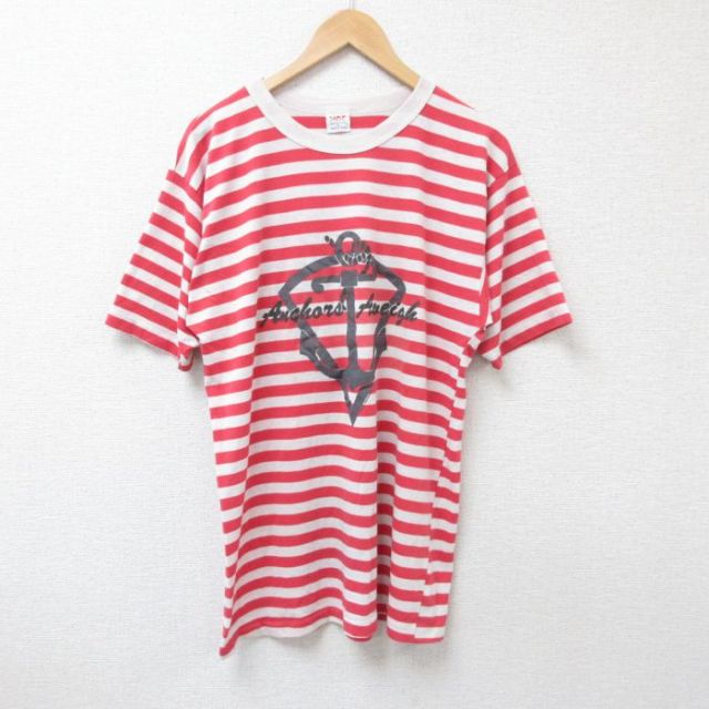 80s 半袖Tシャツ イカリ レッドボーダー L | 古着