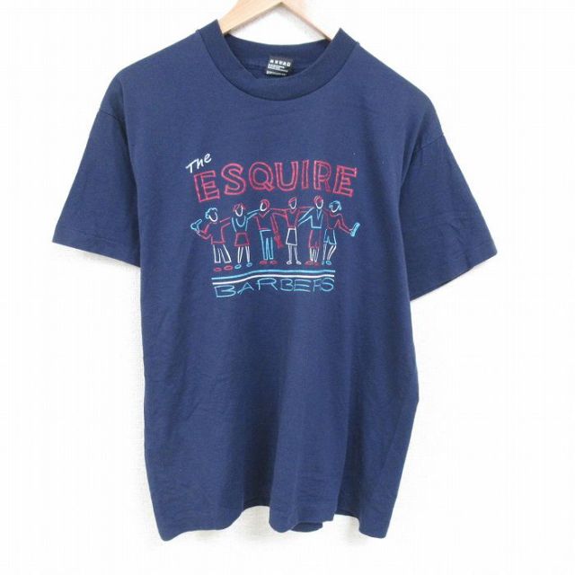 XL★古着 フルーツオブザルーム 半袖 ビンテージ Tシャツ メンズ 90年代 90s エスクァイア クルーネック USA製 紺 ネイビー 25jun26 中古