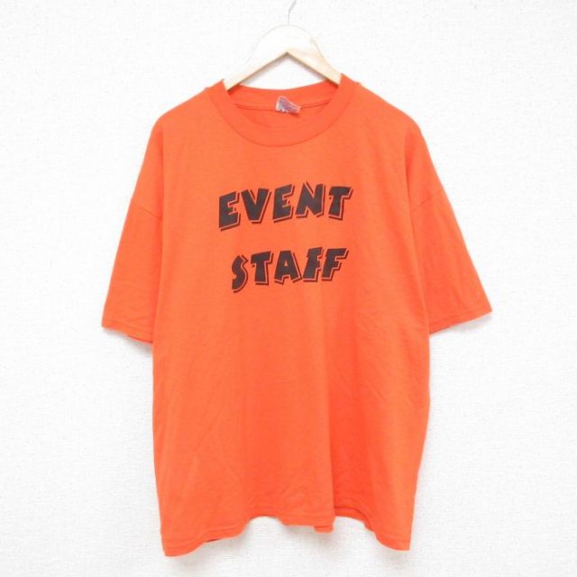 XL★古着 ヘインズ Hanes 半袖 ビンテージ Tシャツ メンズ 00年代 00s イベントスタッフ 大きいサイズ クルーネック オレンジ 【spe】 25jun23 中古