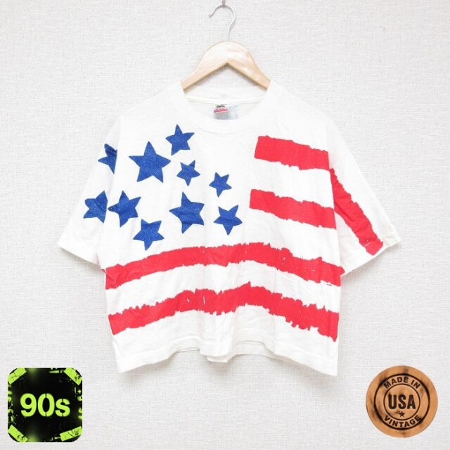 【50%OFF】フルーツオブザルーム 90s 半袖Tシャツ 星条旗全面プリント ホワイト XL | 古着