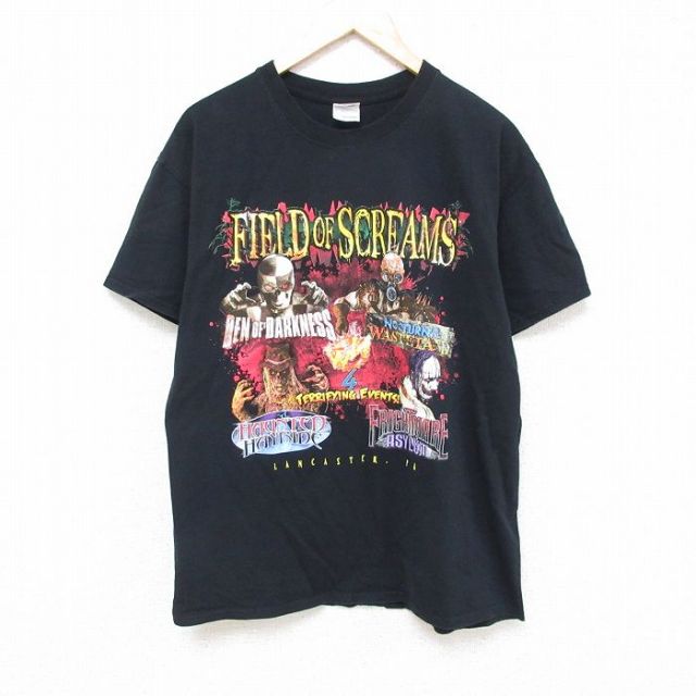 L★古着 半袖 ビンテージ Tシャツ メンズ 00年代 00s フィールドオブスクリーム コットン クルーネック 黒 ブラック 25jun23 中古