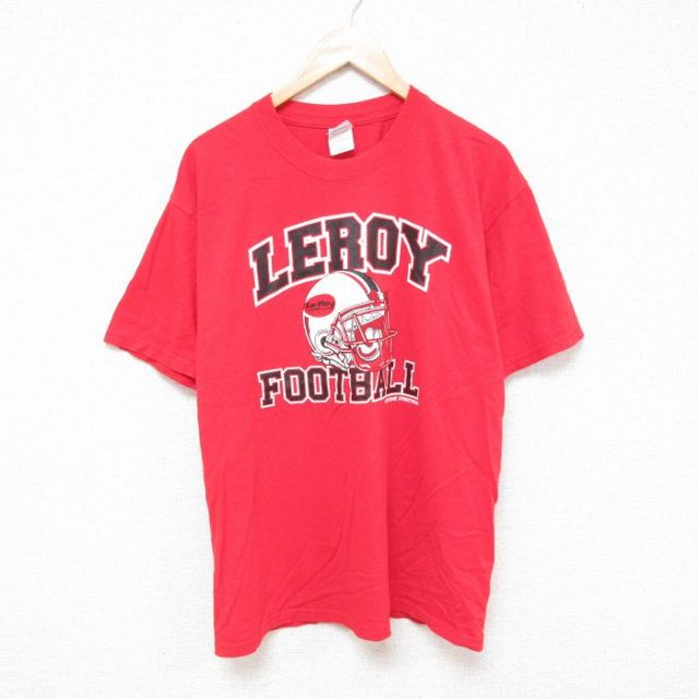 L★古着 半袖 ビンテージ Tシャツ メンズ 00年代 00s フットボール コットン クルーネック 赤 レッド 25jun23 中古