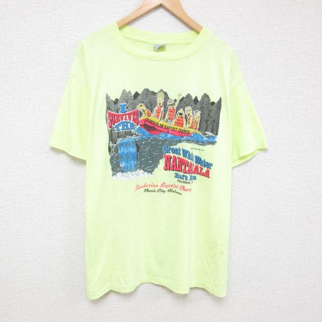XL★古着 半袖 ビンテージ Tシャツ メンズ 90年代 90s ラフティング 大きいサイズ クルーネック 黄 イエロー 25jun23 中古