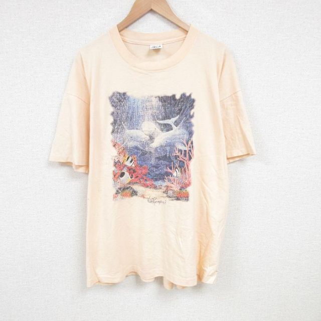 90s 半袖Tシャツ イルカ オレンジ XL | 古着