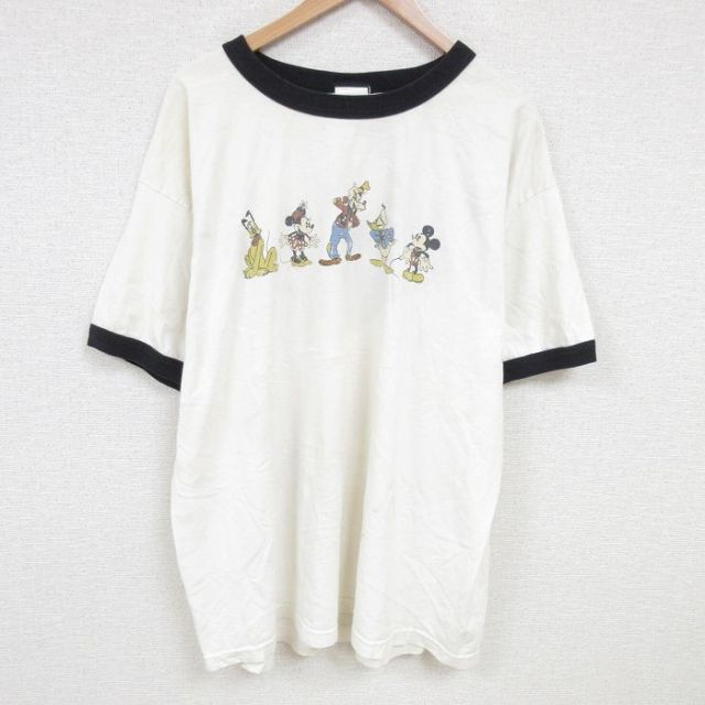 XL★古着 半袖 ビンテージ Tシャツ 00年代 00s ディズニー DISNEY ミッキー MICKEY MOUSE グーフィー リンガー 大きいサイズ コットン クルーネック 白 ホワイト 25jun23 中古 メンズ