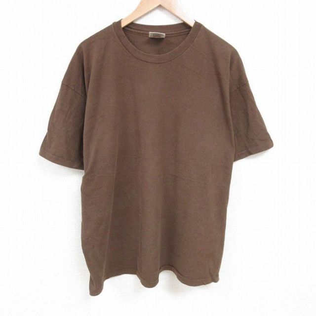 XL★古着 へインズ 半袖 ビンテージ Tシャツ 90年代 90s 無地 大きいサイズ コットン クルーネック USA製 こげ茶 ブラウン 25jun23 中古 メンズ