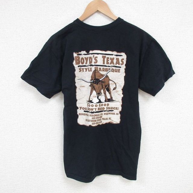 M★古着 半袖 ビンテージ Tシャツ メンズ 00年代 00sテキサス コットン クルーネック 黒 ブラック 25jun25 中古
