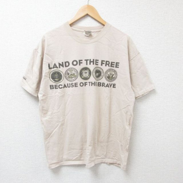 XL★古着 ヘインズ Hanes 半袖 ビンテージ Tシャツ メンズ 00年代 00s LAND コットン クルーネック ベージュ カーキ 25jun25 中古