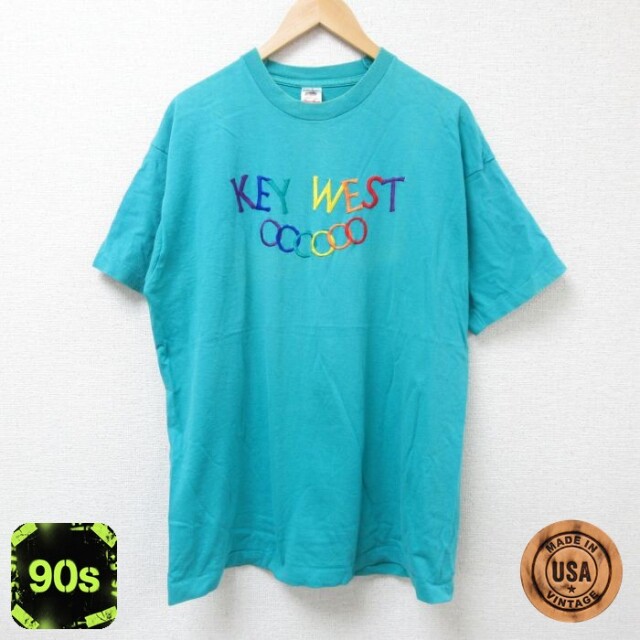 【50%OFF】フルーツオブザルーム 90s 半袖Tシャツ キーウエスト刺繍 ライトブルー XL | 古着
