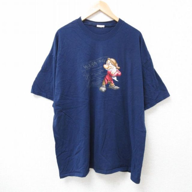 XL★古着 半袖 ビンテージ Tシャツ メンズ 00年代 00s ディズニー DISNEY しらゆきひめ 7人の小人 七人のこびと 大きいサイズ クルーネック 紺 ネイビー 25jun25 中古