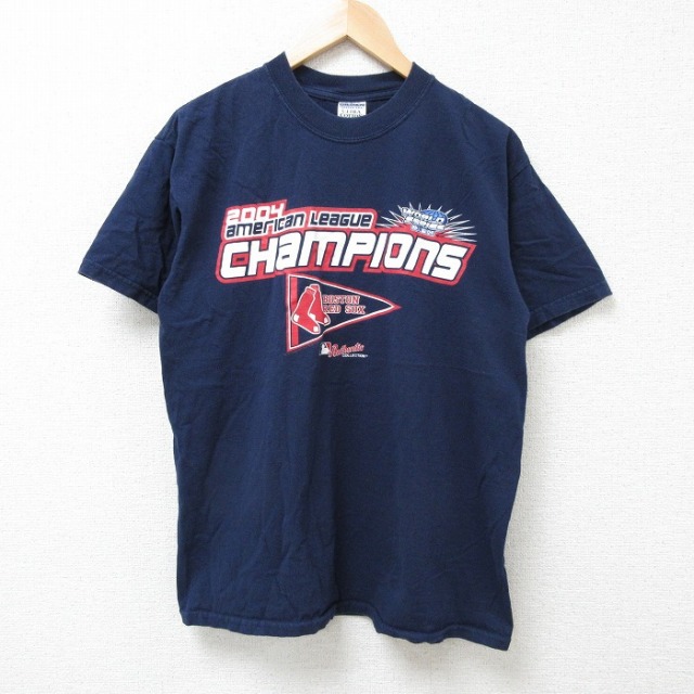 M★古着 半袖 ビンテージ Tシャツ メンズ 00年代 00s MLB ボストンレッドソックス クルーネック 紺 ネイビー メジャーリーグ ベースボール 野球 25jul05 中古