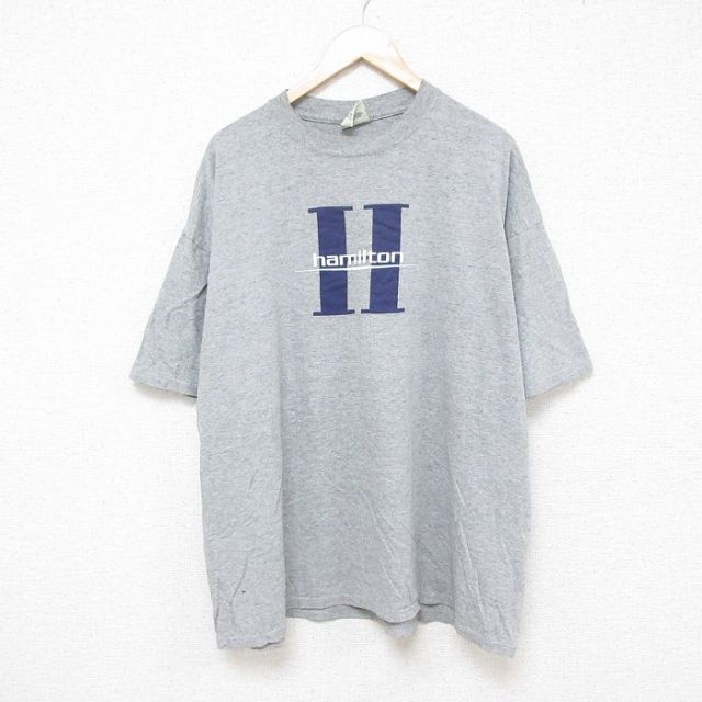 XL★古着 半袖 ビンテージ Tシャツ メンズ 90年代 90s ハミルトン 大きいサイズ クルーネック USA製 グレー 霜降り 25jun26 中古