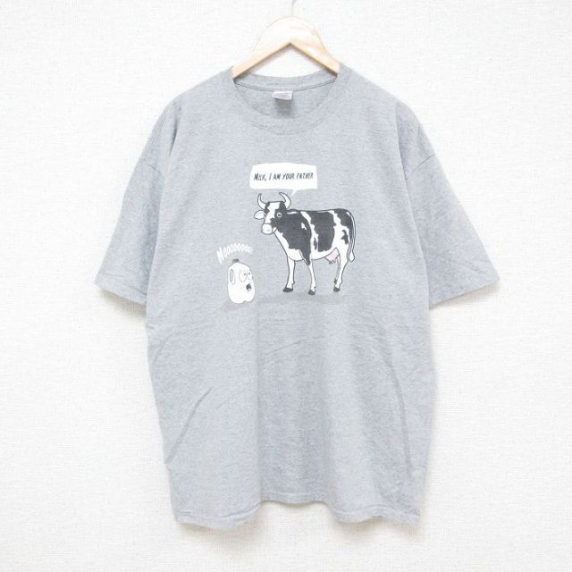 XL★古着 ジャージーズ 半袖 ビンテージ Tシャツ メンズ 00年代 00s 牛 大きいサイズ クルーネック グレー 霜降り 25jun26 中古