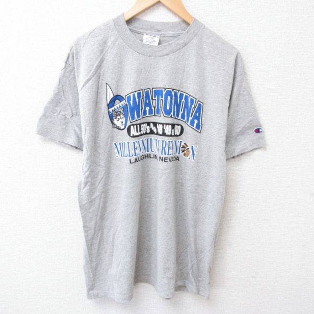 L★古着 チャンピオン champion 半袖 ビンテージ Tシャツ メンズ 90年代 90s インディアン ネバダ クルーネック USA製 グレー 霜降り 25jun30 中古