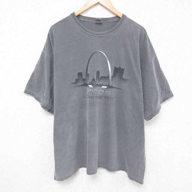 XL★古着 半袖 ビンテージ Tシャツ メンズ 00年代 00s セントルイス 大きいサイズ コットン クルーネック 濃グレー 霜降り 25jul01 中古