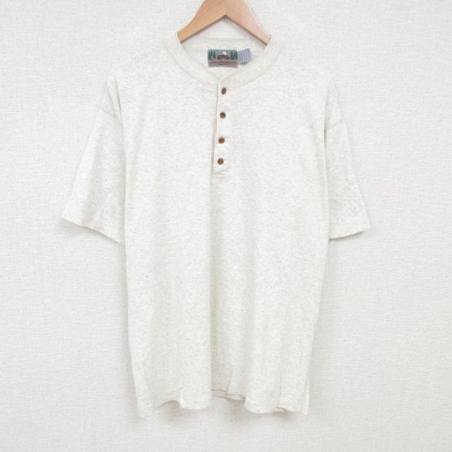 XL★古着 EMS 半袖 ビンテージ Tシャツ メンズ 90年代 90s 無地 大きいサイズ コットン ヘンリーネック USA製 薄グレー 霜降り 【spe】 25jul02 中古