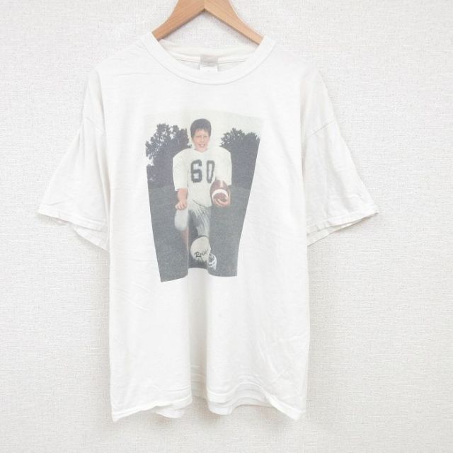 XL★古着 半袖 ビンテージ Tシャツ メンズ 00年代 00s アメフト フォトプリント 大きいサイズ コットン クルーネック 白 ホワイト 25jul02 中古