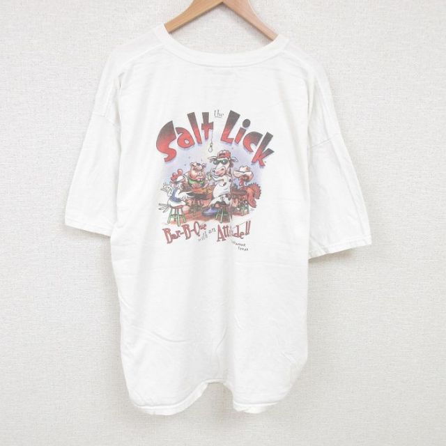XL★古着 半袖 ビンテージ Tシャツ メンズ 00年代 00s 牛 ブタ 大きいサイズ コットン クルーネック 白 ホワイト 25jul02 中古