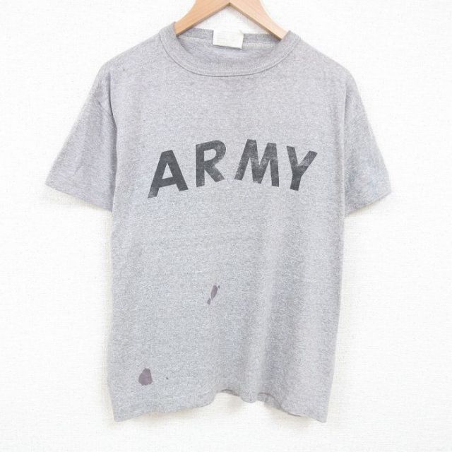 XL★古着 半袖 ビンテージ Tシャツ メンズ 90年代 90s ミリタリー アーミー ARMY USA製 大きいサイズ クルーネック グレー 霜降り 25jul02 中古