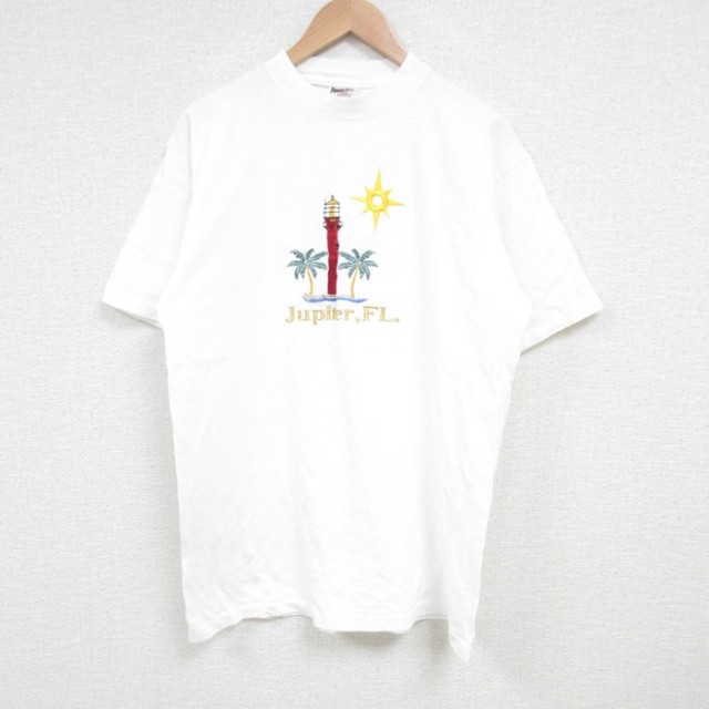 L★古着 オニータ 半袖 ビンテージ Tシャツ メンズ 90年代 90s 灯台 刺繍 コットン クルーネック 白 ホワイト 25jul04 中古