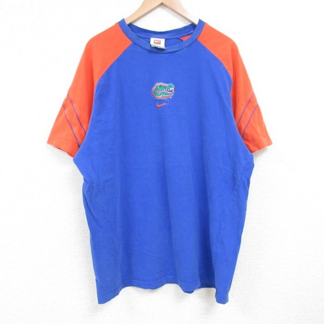 XL★古着 ナイキ NIKE 半袖 ビンテージ Tシャツ メンズ 00年代 00s フロリダゲーターズ 大きいサイズ コットン ラグラン クルーネック 青他 ブルー 25jul04 中古