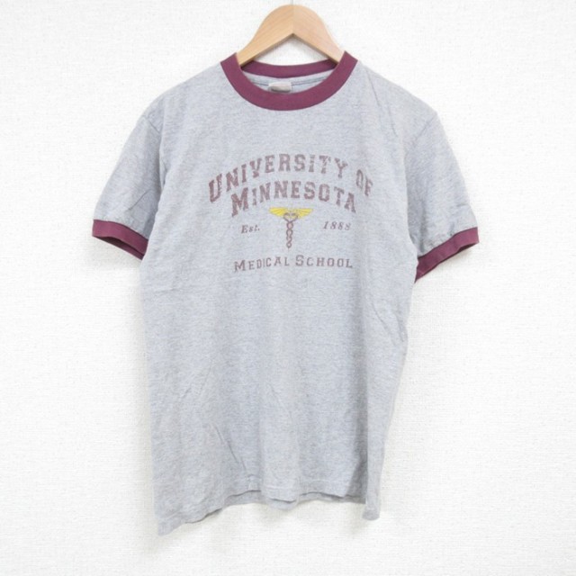 M★古着 半袖 ビンテージ Tシャツ メンズ 00年代 00s ミネソタ クルーネック グレー 霜降り リンガー 25jul04 中古