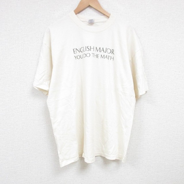 XL★古着 半袖 ビンテージ Tシャツ メンズ 00年代 00s ENGLISH コットン クルーネック 薄ベージュ カーキ 25jul04 中古