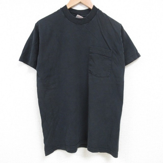 M★古着 フルーツオブザルーム 半袖 ビンテージ Tシャツ メンズ 00年代 00s 無地 胸ポケット付き コットン クルーネック 黒 ブラック 25jul03 中古