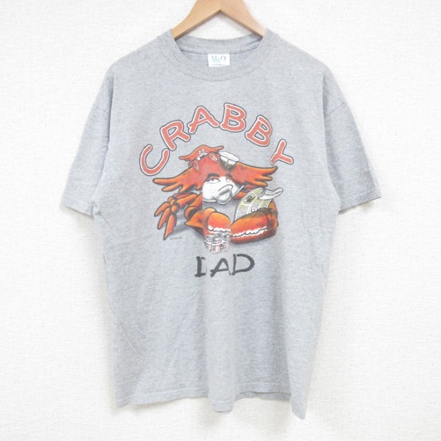 L★古着 半袖 ビンテージ Tシャツ メンズ 00年代 00s カニ クルーネック グレー 霜降り 25jul03 中古