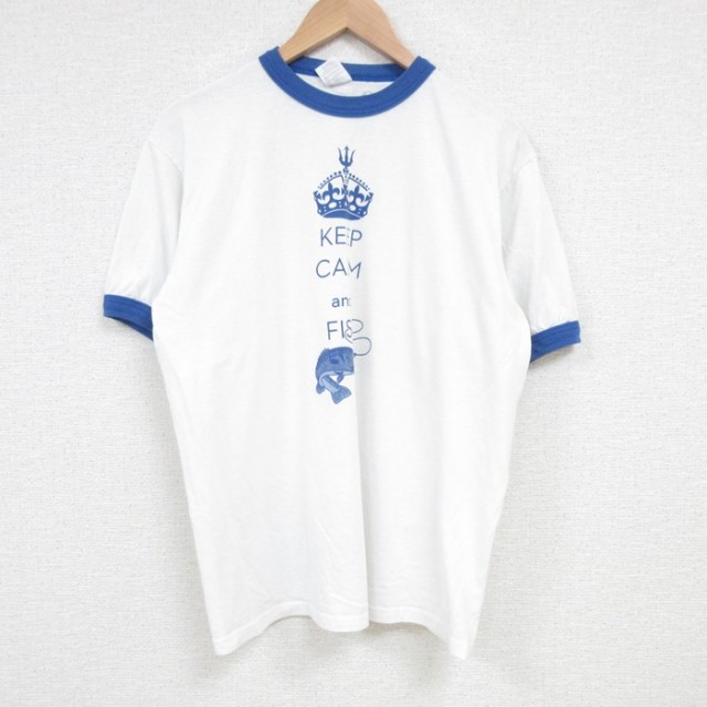 L★古着 半袖 ビンテージ Tシャツ メンズ 00年代 00s 魚 クルーネック 白 ホワイト リンガー 25jul03 中古