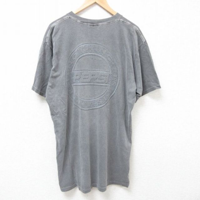 XL★古着 半袖 ビンテージ Tシャツ メンズ 90年代 90s ペプシ 大きいサイズ ロング丈 コットン クルーネック USA製 濃グレー 【spe】 25jul07 中古